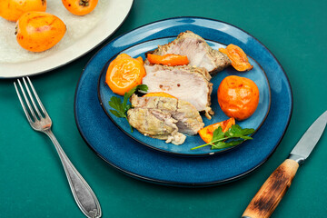 Baked pork meat with medlar or loquat.