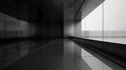 Obraz premium sleek reflective elegance wide expanse of black glass subtle interplay of light and shadow sophisticated modern backdrop abstract photography