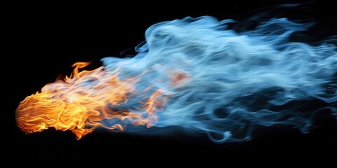 Fototapeta premium A digital rendering of a fiery light trail with blue smoke against a black background