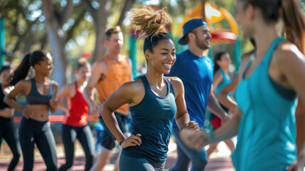Diverse Group of Friends Embracing Inclusivity While Exercising at Outdoor Fitness Park