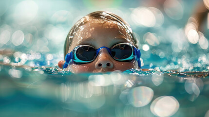 Determined Disabled Child Participating in Swimming Competition at a Pool Meet