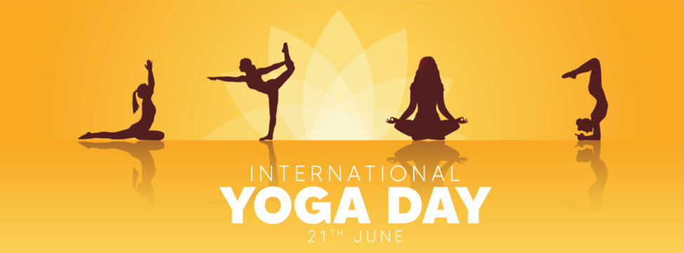 international yoga day 21 June  girls doing yoga vector poster