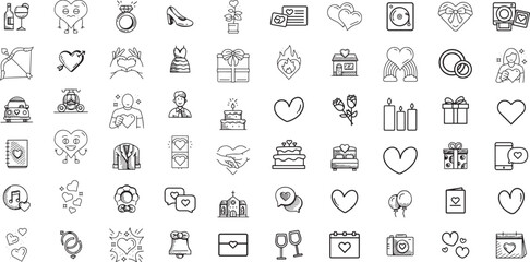 Hand Drawn Wedding & Marriage Icons Set