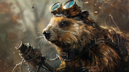 Naklejka premium Steampunk Beaver.