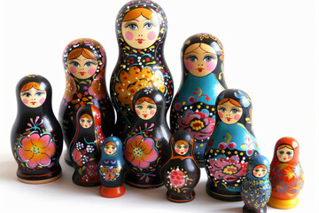 Fototapeta premium A collection of Russian dolls with flowers painted on them
