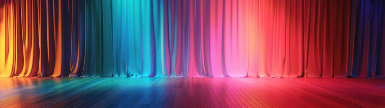 Colorful Stage Backdrop at Audition - Vibrant, minimalist design in shades of daroonwan, perfect for auditions and performances