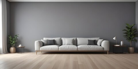Fototapeta premium Frame mockup, Living room with wooden table and armchair. 3D render