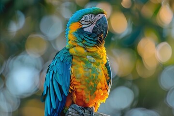 Fototapeta premium Vibrant Blue and Yellow Macaw Perched
