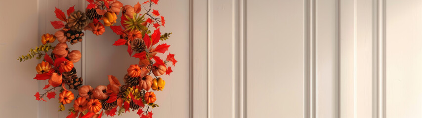 Cozy Fall Wreath on Door, Home Decoration, 3D Rendering, Cozy Vibes