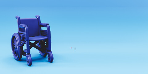 3D rendering of wheelchair on blue background