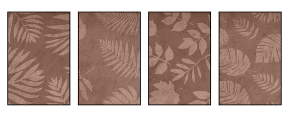 Set of 4 Printable botanical illustration. Rustic style home decor, wall decoration, picture in the frame. Grunge, vintage illustration.