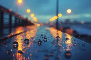 Obraz premium Rainy Night with Reflections and Bokeh Lights