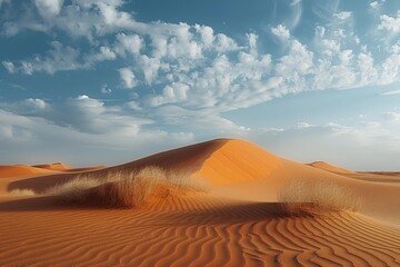 Golden Sand Dunes with Grass and Blue Sky