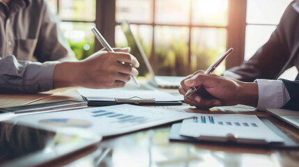 Fototapeta premium Financial Consultation: Meeting with Loan Officer for Business Funding Discussion