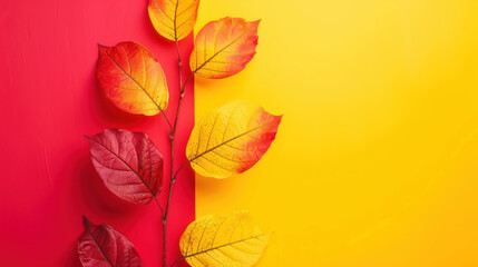 Obraz premium Vibrant Red Yellow Leaves Close-up, Realistic Photography