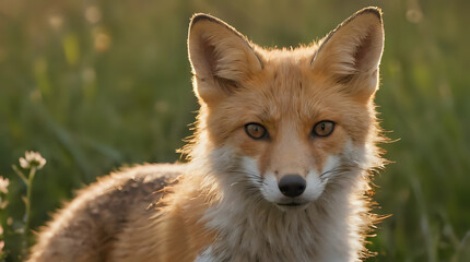 Fototapeta premium a fox that is standing in the grass looking at the camera