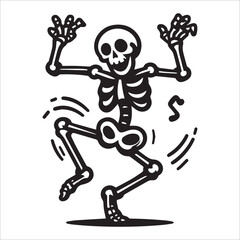funny skeleton dancing, Vector, illustration, silhouette