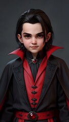 Vlad Tepes Vampire Count Dracula Costume 3D Style Cute Child. Generative AI