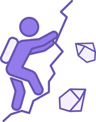 Colored Adventure Icon. Vector Icon. A man with a backpack climbs a mountain. Camping, Rock Climbing, Hiking. Lifestyle and Travel Concept