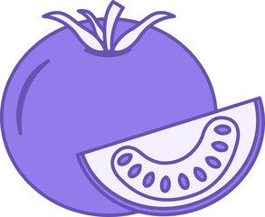 Colored Tomato Icon. Vector Icon of Whole Tomato and Slice. Vegetarian food, Healthy Eating. Vegetables Concept
