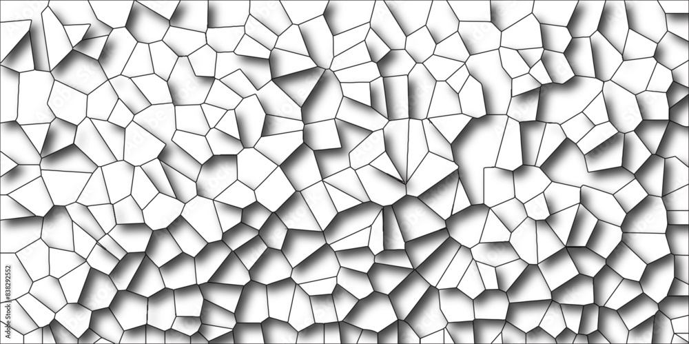 Poster abstract black & white broken stained 3d shapes geometric retro tiles pattern. quartz glass natural 