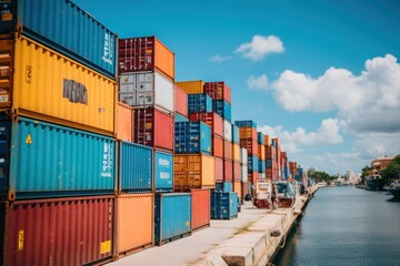 Fototapeta premium A row of brightly colored shipping containers at a port