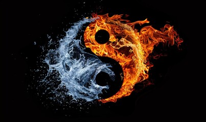 A graphical representation of the Yin Yang symbol using dynamic water and fire elements