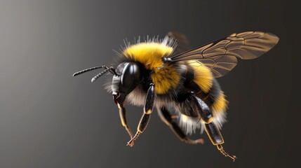 a stunning bee is flying, isolated on transparent background, macro, incredible pollinator, generative AI