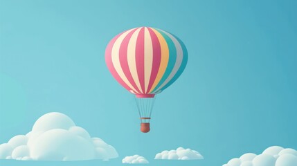 Obraz premium Scenic hot air balloon floating in sky with clouds in background for travel and adventure concept