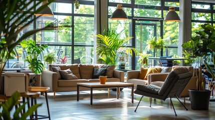 stylish coworking space interior with panoramic windows modern office design