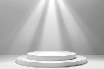 3D render, abstract minimalist background with white empty podium.