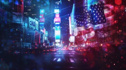 Fototapeta premium 4th of July poster template, USA Independence Day celebration with American flag, advertising banner for brochures, photorealistic, vibrant, overlay, fireworks background