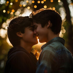 A man and a woman are kissing each other