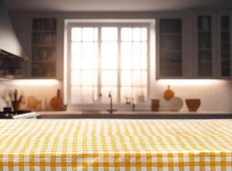 Wooden board table at kitchen background.