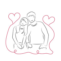 Sketch love concept minimal couple in love drawing line art couple lovely drawn together line love concept with white ioslated background. Abstract,vector,illustration.