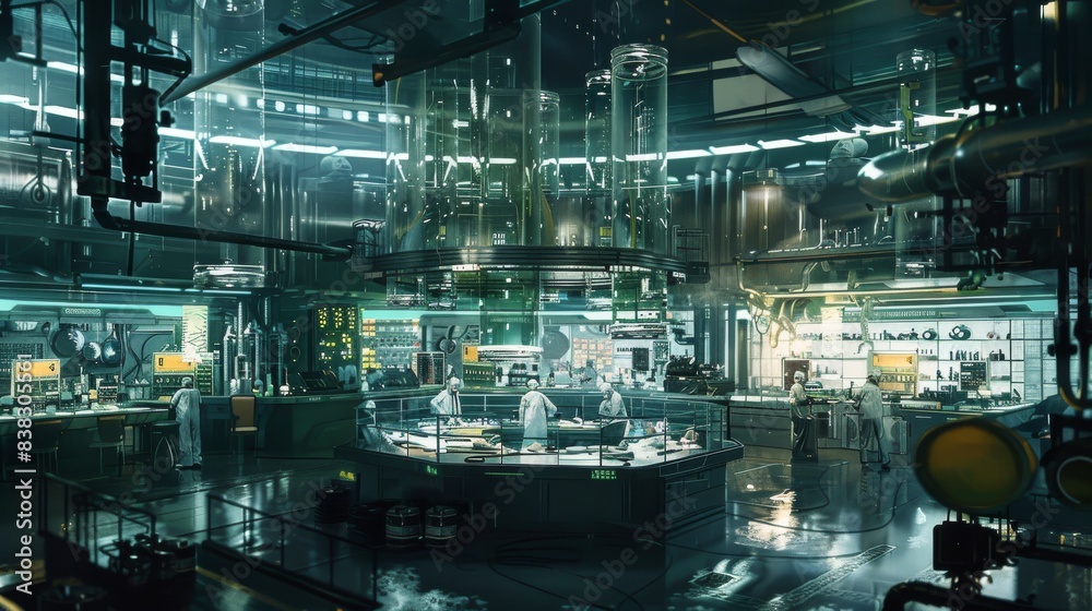 Poster 3d render of futuristic artificial intelligence. automated robot arm machine in an industrial factor