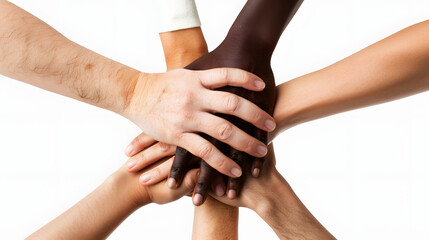 png diverse hands united mockup in teamwork concept isolated on white background, detailed, png