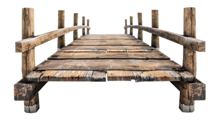 wooden footbridge, isolated on a white background.
