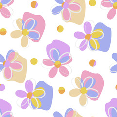 Vector - Seamless pattern of simple flowers, colored.