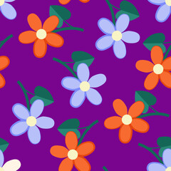 Vector - simple colored flowers seamless pattern.