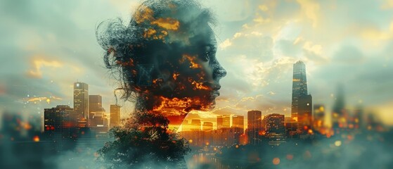 Obraz premium Portrait of a businessman with an office building.