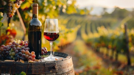 White wine in glass and bottle, vineyard degustation