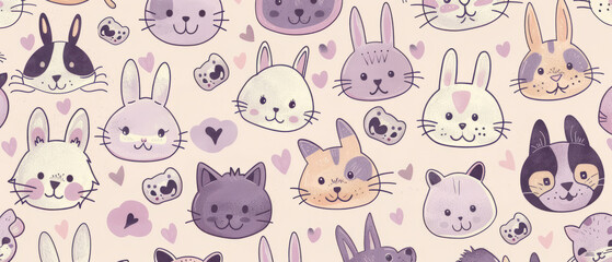 Obraz premium Seamless Pattern of Cute Animals Background. Perfect for making charming children’s textiles, wallpapers, wrapping papers, and stationary