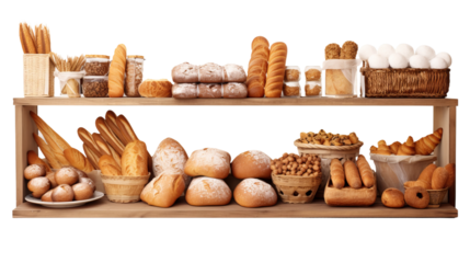 supermarket bakery section with bread and pastries, isolated on a white background.