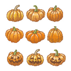 Pixel,Set of halloween pumpkins 01