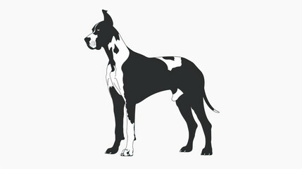 Simple, clear, artisanal stencil print style illustration of Great Dane dog isolated on white background. Stencilled graphic design, modern, minimalist, trendy, product, black and white
