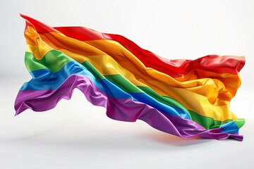 Fototapeta premium Flowing rainbow flag on a white background symbolizing pride and freedom with vibrant colors and a sense of movement and fluidity