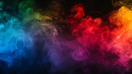 Fototapeta premium Heavy Fog Rainbow smoke, negative space, isolated on black background, advertising photoshoot, pride month LGBTQIA theme