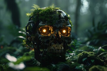 This cyborg is made of decomposing wood that is covered in mushrooms and moss. The robot uses a generative artificial intelligence to recycle the environment.