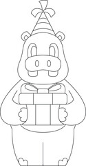 Hippo Birthday Party hat Animal Vector Graphic Art Illustration